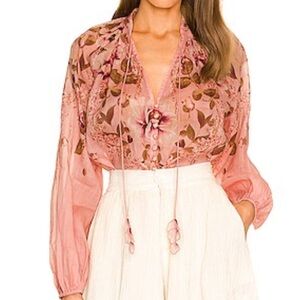 Zimmermann pink rose printed linen shirt, size AU 2. US 4/6 M